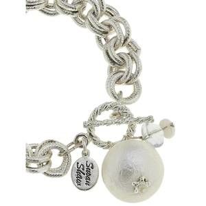NEW SUSAN SHAW double link cotton pearl bracelet in silver